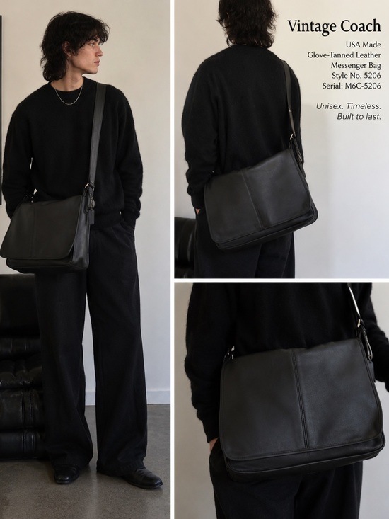Coach Handbags - Vintage Coach USA Black Leather Messenger Bag Courier Briefcase 5206 Minimalist